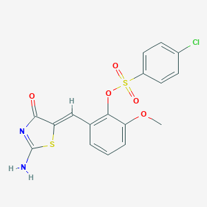 molecular formula C17H13ClN2O5S2 B306280 2-[(2-Imino-4-oxo-1,3-thiazolidin-5-ylidene)methyl]-6-methoxyphenyl 4-chlorobenzenesulfonate 