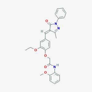 2-{2-ethoxy-4-[(3-methyl-5-oxo-1-phenyl-1,5-dihydro-4H-pyrazol-4-ylidene)methyl]phenoxy}-N-(2-methoxyphenyl)acetamide