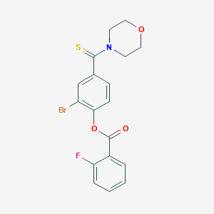 molecular formula C18H15BrFNO3S B306284 2-Bromo-4-(morpholin-4-ylcarbonothioyl)phenyl 2-fluorobenzoate 