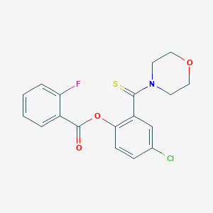 molecular formula C18H15ClFNO3S B306285 4-Chloro-2-(4-morpholinylcarbothioyl)phenyl 2-fluorobenzoate 