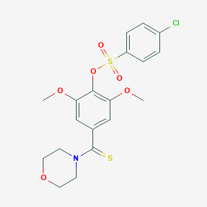 molecular formula C19H20ClNO6S2 B306290 2,6-Dimethoxy-4-(4-morpholinylcarbothioyl)phenyl 4-chlorobenzenesulfonate 