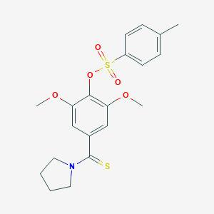 molecular formula C20H23NO5S2 B306299 2,6-Dimethoxy-4-(pyrrolidin-1-ylcarbonothioyl)phenyl 4-methylbenzenesulfonate 