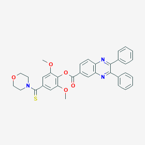 molecular formula C34H29N3O5S B306301 2,6-Dimethoxy-4-(4-morpholinylcarbothioyl)phenyl 2,3-diphenyl-6-quinoxalinecarboxylate 