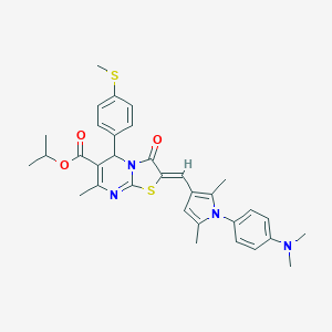 molecular formula C33H36N4O3S2 B306314 isopropyl 2-({1-[4-(dimethylamino)phenyl]-2,5-dimethyl-1H-pyrrol-3-yl}methylene)-7-methyl-5-[4-(methylsulfanyl)phenyl]-3-oxo-2,3-dihydro-5H-[1,3]thiazolo[3,2-a]pyrimidine-6-carboxylate 