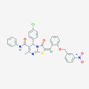 molecular formula C34H25ClN4O5S B306315 5-(4-chlorophenyl)-2-[2-({3-nitrobenzyl}oxy)benzylidene]-7-methyl-3-oxo-N-phenyl-2,3-dihydro-5H-[1,3]thiazolo[3,2-a]pyrimidine-6-carboxamide 