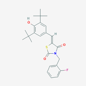 molecular formula C25H28FNO3S B306320 5-(3,5-Ditert-butyl-4-hydroxybenzylidene)-3-(2-fluorobenzyl)-1,3-thiazolidine-2,4-dione 