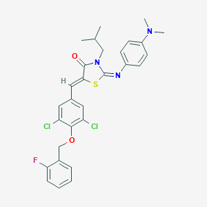 molecular formula C29H28Cl2FN3O2S B306321 5-{3,5-Dichloro-4-[(2-fluorobenzyl)oxy]benzylidene}-2-{[4-(dimethylamino)phenyl]imino}-3-isobutyl-1,3-thiazolidin-4-one 