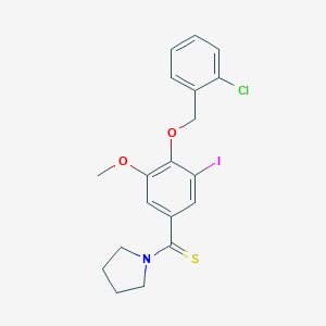 molecular formula C19H19ClINO2S B306326 1-{4-[(2-Chlorobenzyl)oxy]-3-iodo-5-methoxybenzothioyl}pyrrolidine 