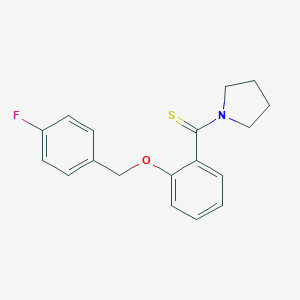 molecular formula C18H18FNOS B306327 4-Fluorobenzyl 2-(1-pyrrolidinylcarbothioyl)phenyl ether 