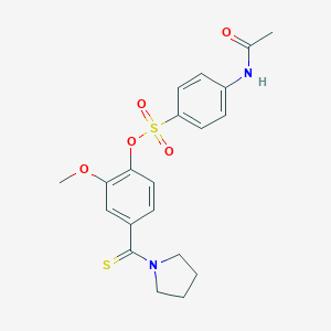 molecular formula C20H22N2O5S2 B306331 2-Methoxy-4-(1-pyrrolidinylcarbonothioyl)phenyl 4-(acetylamino)benzenesulfonate 
