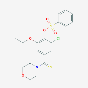 molecular formula C19H20ClNO5S2 B306339 2-Chloro-6-ethoxy-4-(4-morpholinylcarbothioyl)phenyl benzenesulfonate 