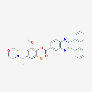 2-Bromo-6-methoxy-4-(4-morpholinylcarbothioyl)phenyl 2,3-diphenyl-6-quinoxalinecarboxylate