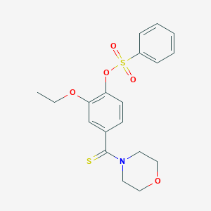 molecular formula C19H21NO5S2 B306382 2-Ethoxy-4-(4-morpholinylcarbothioyl)phenyl benzenesulfonate 