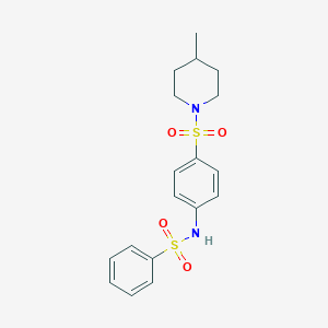 molecular formula C18H22N2O4S2 B306383 N-{4-[(4-methyl-1-piperidinyl)sulfonyl]phenyl}benzenesulfonamide 