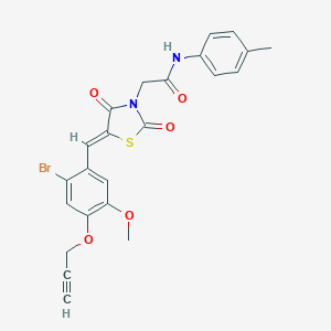 molecular formula C23H19BrN2O5S B306385 2-{(5Z)-5-[2-bromo-5-methoxy-4-(prop-2-yn-1-yloxy)benzylidene]-2,4-dioxo-1,3-thiazolidin-3-yl}-N-(4-methylphenyl)acetamide 