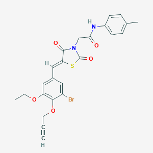 molecular formula C24H21BrN2O5S B306386 2-{(5Z)-5-[3-bromo-5-ethoxy-4-(prop-2-yn-1-yloxy)benzylidene]-2,4-dioxo-1,3-thiazolidin-3-yl}-N-(4-methylphenyl)acetamide 