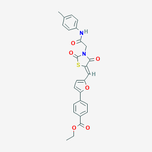 molecular formula C26H22N2O6S B306387 ethyl 4-{5-[(Z)-(3-{2-[(4-methylphenyl)amino]-2-oxoethyl}-2,4-dioxo-1,3-thiazolidin-5-ylidene)methyl]furan-2-yl}benzoate 
