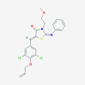 molecular formula C22H20Cl2N2O3S B306396 5-[4-(Allyloxy)-3,5-dichlorobenzylidene]-3-(2-methoxyethyl)-2-(phenylimino)-1,3-thiazolidin-4-one 