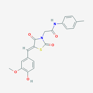 molecular formula C20H18N2O5S B306397 2-[(5Z)-5-(4-hydroxy-3-methoxybenzylidene)-2,4-dioxo-1,3-thiazolidin-3-yl]-N-(4-methylphenyl)acetamide 
