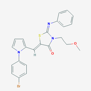 molecular formula C23H20BrN3O2S B306401 (2E,5Z)-5-{[1-(4-bromophenyl)-1H-pyrrol-2-yl]methylidene}-3-(2-methoxyethyl)-2-(phenylimino)-1,3-thiazolidin-4-one 