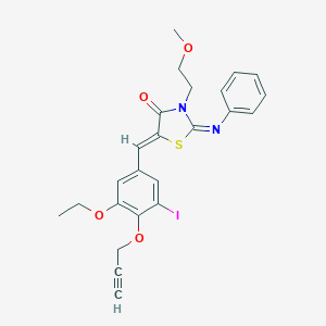 molecular formula C24H23IN2O4S B306402 (2E,5Z)-5-[3-ethoxy-5-iodo-4-(prop-2-yn-1-yloxy)benzylidene]-3-(2-methoxyethyl)-2-(phenylimino)-1,3-thiazolidin-4-one 