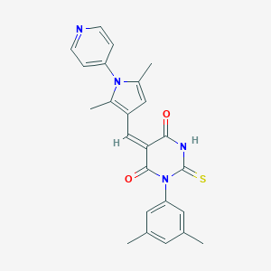 molecular formula C24H22N4O2S B306407 1-(3,5-dimethylphenyl)-5-{[2,5-dimethyl-1-(4-pyridinyl)-1H-pyrrol-3-yl]methylene}-2-thioxodihydro-4,6(1H,5H)-pyrimidinedione 