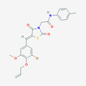 molecular formula C23H21BrN2O5S B306408 2-{5-[4-(allyloxy)-3-bromo-5-methoxybenzylidene]-2,4-dioxo-1,3-thiazolidin-3-yl}-N-(4-methylphenyl)acetamide 