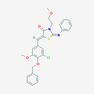 molecular formula C27H25ClN2O4S B306409 5-[4-(Benzyloxy)-3-chloro-5-methoxybenzylidene]-3-(2-methoxyethyl)-2-(phenylimino)-1,3-thiazolidin-4-one 