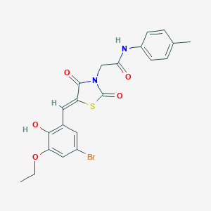 molecular formula C21H19BrN2O5S B306412 2-[5-(5-bromo-3-ethoxy-2-hydroxybenzylidene)-2,4-dioxo-1,3-thiazolidin-3-yl]-N-(4-methylphenyl)acetamide 