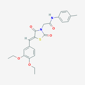 molecular formula C23H24N2O5S B306421 2-[(5Z)-5-(3,4-diethoxybenzylidene)-2,4-dioxo-1,3-thiazolidin-3-yl]-N-(4-methylphenyl)acetamide 
