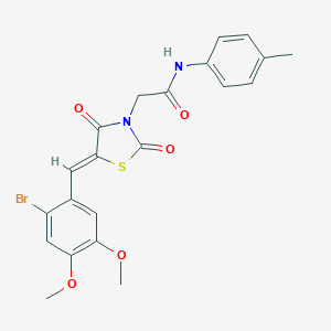 molecular formula C21H19BrN2O5S B306423 2-[5-(2-bromo-4,5-dimethoxybenzylidene)-2,4-dioxo-1,3-thiazolidin-3-yl]-N-(4-methylphenyl)acetamide 