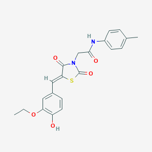 molecular formula C21H20N2O5S B306425 2-[(5Z)-5-(3-ethoxy-4-hydroxybenzylidene)-2,4-dioxo-1,3-thiazolidin-3-yl]-N-(4-methylphenyl)acetamide 