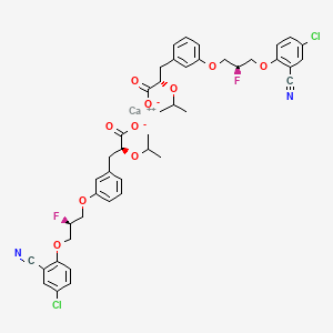molecular formula C44H44CaCl2F2N2O10 B3064267 Benzenepropanoic acid, 3-((2S)-3-(4-chloro-2-cyanophenoxy)-2-fluoropropoxy)-alpha-(1-methylethoxy)-, calcium salt, (alphaS)- CAS No. 913722-93-7