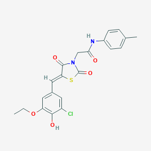 molecular formula C21H19ClN2O5S B306428 2-[(5Z)-5-(3-chloro-5-ethoxy-4-hydroxybenzylidene)-2,4-dioxo-1,3-thiazolidin-3-yl]-N-(4-methylphenyl)acetamide 