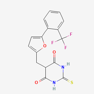 molecular formula C16H11F3N2O3S B3064327 Dihydro-2-thioxo-5-((5-(2-(trifluoromethyl)phenyl)-2-furanyl)methyl)-4,6(1H,5H)-pyrimidinedione CAS No. 959343-20-5