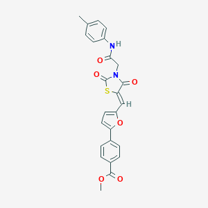 molecular formula C25H20N2O6S B306434 Methyl 4-[5-({2,4-dioxo-3-[2-oxo-2-(4-toluidino)ethyl]-1,3-thiazolidin-5-ylidene}methyl)-2-furyl]benzoate 