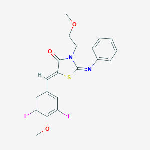 molecular formula C20H18I2N2O3S B306437 5-(3,5-Diiodo-4-methoxybenzylidene)-3-(2-methoxyethyl)-2-(phenylimino)-1,3-thiazolidin-4-one 