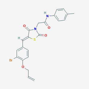molecular formula C22H19BrN2O4S B306439 2-{5-[4-(allyloxy)-3-bromobenzylidene]-2,4-dioxo-1,3-thiazolidin-3-yl}-N-(4-methylphenyl)acetamide 