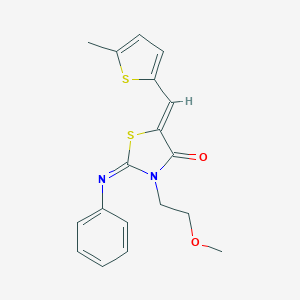 molecular formula C18H18N2O2S2 B306444 (2Z,5Z)-3-(2-methoxyethyl)-5-[(5-methylthiophen-2-yl)methylidene]-2-(phenylimino)-1,3-thiazolidin-4-one 