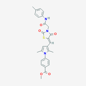 molecular formula C27H25N3O5S B306447 methyl 4-[3-({2,4-dioxo-3-[2-oxo-2-(4-toluidino)ethyl]-1,3-thiazolidin-5-ylidene}methyl)-2,5-dimethyl-1H-pyrrol-1-yl]benzoate 