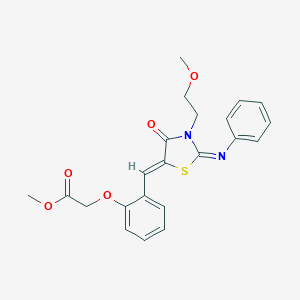molecular formula C22H22N2O5S B306449 Methyl (2-{[3-(2-methoxyethyl)-4-oxo-2-(phenylimino)-1,3-thiazolidin-5-ylidene]methyl}phenoxy)acetate 