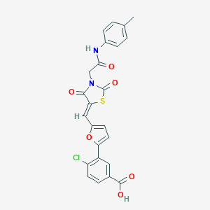 molecular formula C24H17ClN2O6S B306454 4-chloro-3-[5-[(Z)-[3-[2-(4-methylanilino)-2-oxo-ethyl]-2,4-dioxo-thiazolidin-5-ylidene]methyl]-2-furyl]benzoic acid 