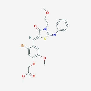 molecular formula C23H23BrN2O6S B306455 methyl (5-bromo-2-methoxy-4-{(Z)-[(2Z)-3-(2-methoxyethyl)-4-oxo-2-(phenylimino)-1,3-thiazolidin-5-ylidene]methyl}phenoxy)acetate 