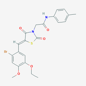 molecular formula C22H21BrN2O5S B306463 2-[5-(2-bromo-5-ethoxy-4-methoxybenzylidene)-2,4-dioxo-1,3-thiazolidin-3-yl]-N-(4-methylphenyl)acetamide 