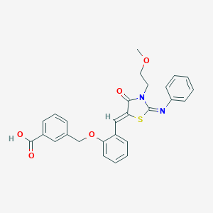 3-[(2-{[3-(2-Methoxyethyl)-4-oxo-2-(phenylimino)-1,3-thiazolidin-5-ylidene]methyl}phenoxy)methyl]benzoic acid