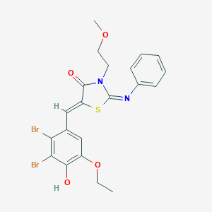 molecular formula C21H20Br2N2O4S B306465 (2Z,5Z)-5-(2,3-dibromo-5-ethoxy-4-hydroxybenzylidene)-3-(2-methoxyethyl)-2-(phenylimino)-1,3-thiazolidin-4-one 