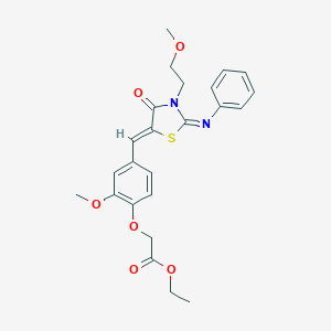 molecular formula C24H26N2O6S B306468 Ethyl (2-methoxy-4-{[3-(2-methoxyethyl)-4-oxo-2-(phenylimino)-1,3-thiazolidin-5-ylidene]methyl}phenoxy)acetate 