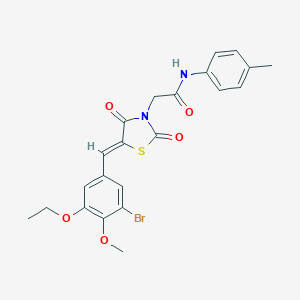 molecular formula C22H21BrN2O5S B306472 2-[5-(3-bromo-5-ethoxy-4-methoxybenzylidene)-2,4-dioxo-1,3-thiazolidin-3-yl]-N-(4-methylphenyl)acetamide 