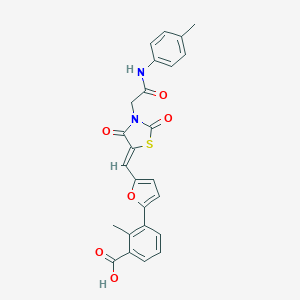 molecular formula C25H20N2O6S B306473 2-Methyl-3-{5-[(3-{2-[(4-methylphenyl)amino]-2-oxoethyl}-2,4-dioxo-1,3-thiazolidin-5-ylidene)methyl]-2-furyl}benzoic acid 