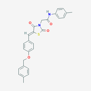 molecular formula C27H24N2O4S B306474 2-(5-{4-[(4-methylbenzyl)oxy]benzylidene}-2,4-dioxo-1,3-thiazolidin-3-yl)-N-(4-methylphenyl)acetamide 